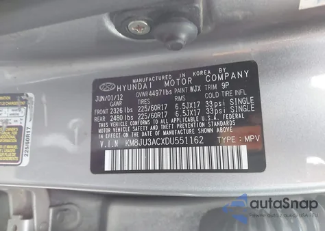 2013 Hyundai Tucson Gls z USA, uszkodzony, nr VIN KM8JU3ACXDU551162